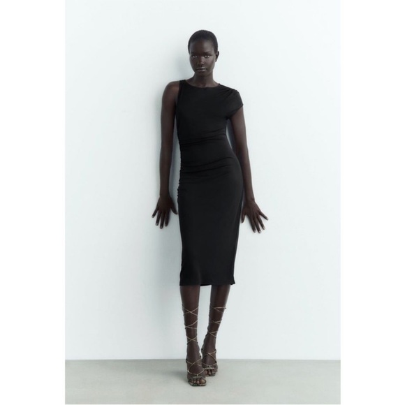 NWT Zara asymmetrical black midi dress size small - Picture 8 of 8